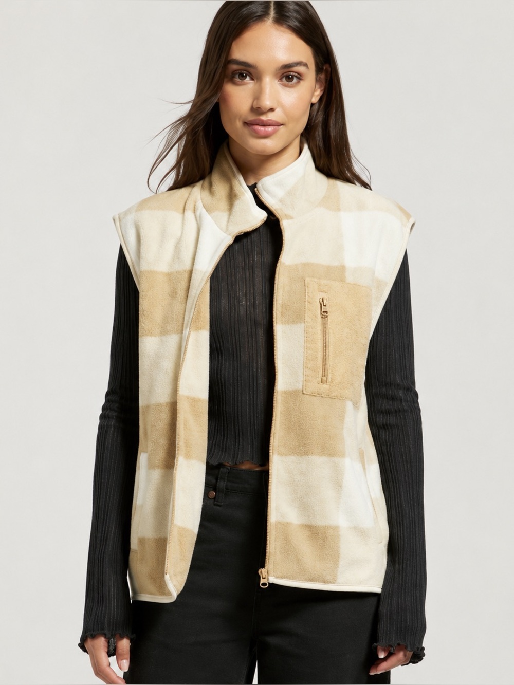 Brixton Artic Fleece Vest In Sand